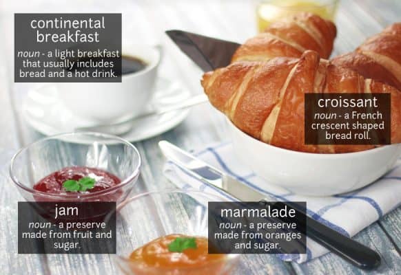 continental breakfast vocabulary