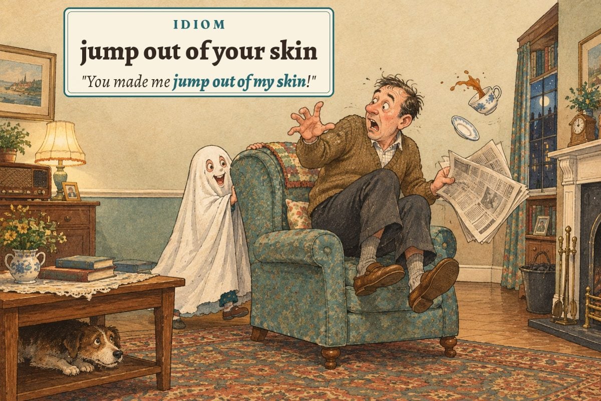 A child in a ghost costume makes Dad jump out of his skin and spill his tea